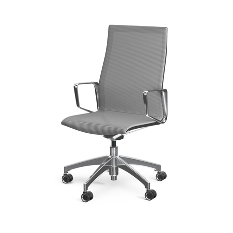 Photo of Full mesh chair with medium backrest and polished aluminum frame by Bouty, vue 1, available at Oburo in Montreal
