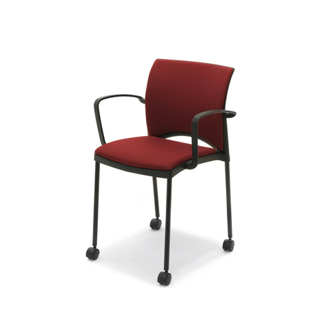Photo of Stackable multi-purpose chair with a four-leg frame, casters and upholstered backrest by Bouty, vue 1, available at Oburo in Montreal