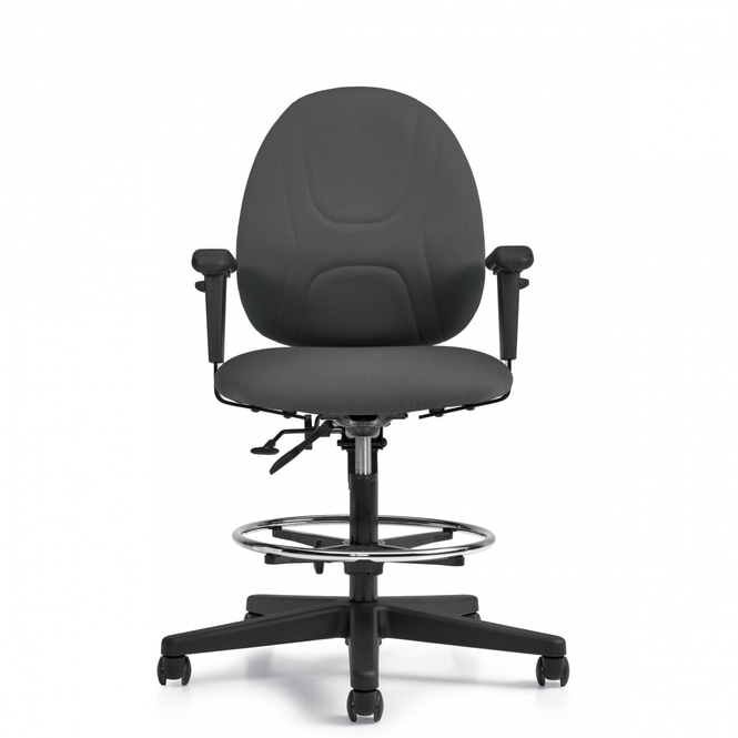 Photo de Beta | Tabouret fonctionnel de dessinateur à dossier posture avec accoudoirs, vue 1, disponible chez Oburo à Montréal