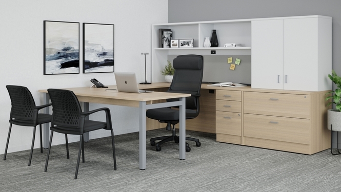 Photo de Newland | Bureau en U avec table bureau - 72 po L x 96 po P, vue 1, disponible chez Oburo à Montréal