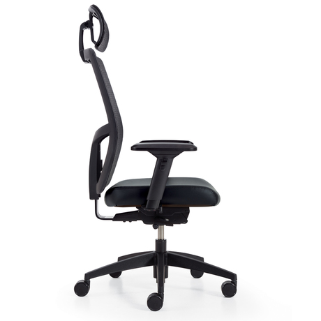 Photo of format-high-back-weight-sensing-synchro-tilter-with-headrest-upholstered-seat-and-mesh-back gallery image 2. Gallery 3. Details at Oburo, your expert in office, medical clinic and classroom furniture in Montreal.