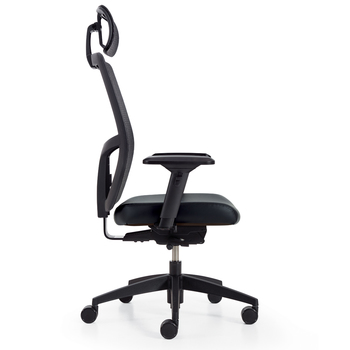 Photo of format-high-back-weight-sensing-synchro-tilter-with-headrest-upholstered-seat-and-mesh-back gallery image 2. Gallery 3. Details at Oburo, your expert in office, medical clinic and classroom furniture in Montreal.