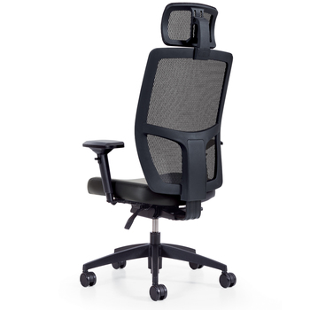 Photo of format-high-back-weight-sensing-synchro-tilter-with-headrest-upholstered-seat-and-mesh-back gallery image 1. Gallery 4. Details at Oburo, your expert in office, medical clinic and classroom furniture in Montreal.