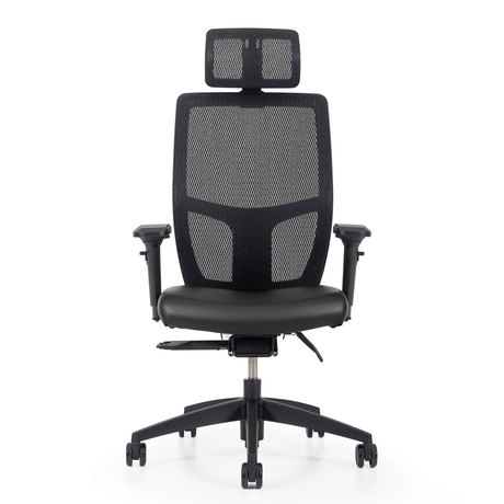 Photo of format-high-back-weight-sensing-synchro-tilter-with-headrest-upholstered-seat-and-mesh-back gallery image 4. Gallery 1. Details at Oburo, your expert in office, medical clinic and classroom furniture in Montreal.