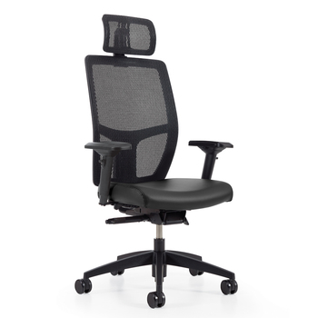 Photo of format-high-back-weight-sensing-synchro-tilter-with-headrest-upholstered-seat-and-mesh-back gallery image 3. Gallery 2. Details at Oburo, your expert in office, medical clinic and classroom furniture in Montreal.